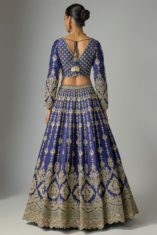 Navy Raw Silk Lehenga Set